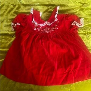Red Baby Dress with White Lace Trim TU